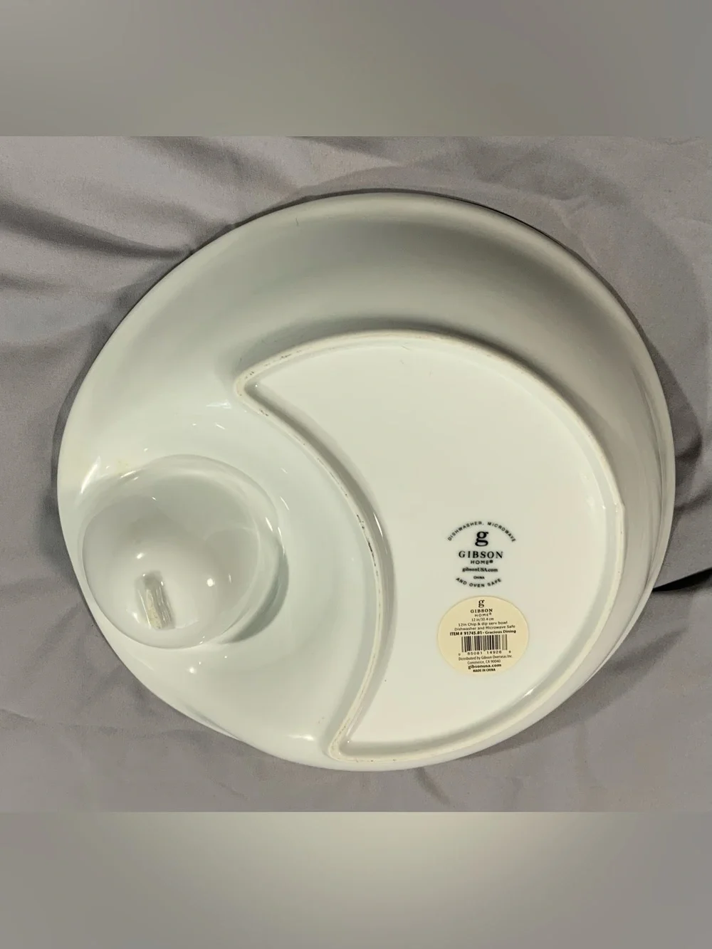 Gibson Home Gracious Dining 12” White Chip & Dip Serving Bowl